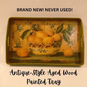 Antique-Style Wood Painted Tray with Bowl of Lemons - Great for Mother's Day!